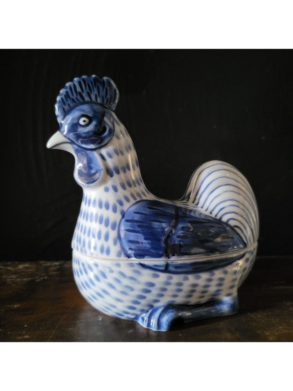 Vintage Fitz and Floyd Blue and White Chinoiserie Chicken Trinket Box